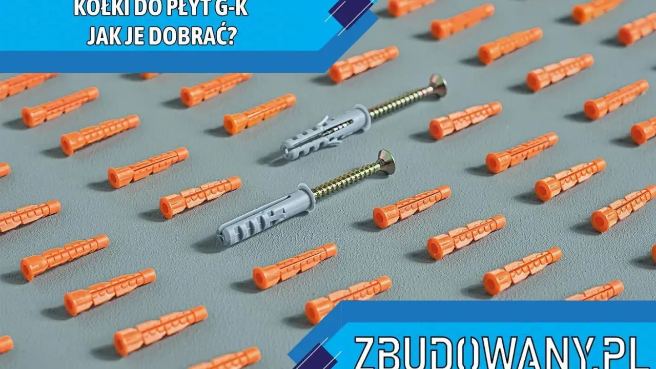 Pomarańczowe kołki do płyt gk i dwa szare kołki z wkrętami na szarym tle. Jak dobrać kołki do płyt gk?