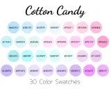 Paleta barw "Cotton Candy" zawiera delikatne odcienie błękitu, różu i fioletu, przypominające słodką watę cukrową.
