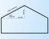 Schemat dachu z oznaczeniami: długość krokwi (C), wzniesienie (A), bieg (B) i kąt nachylenia (D). Jak wyznaczyć kąt 40 stopni?