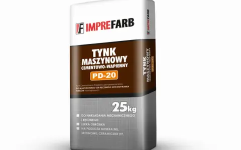 Imprefarb Tynk Maszynowy Cementowo-Wapienny PD-20, 25kg. Idealny do nakładania mechanicznego i ręcznego na podłoża mineralne.