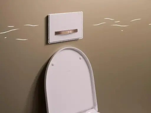 Nowoczesne WC z podtynkowym przyciskiem spłukującym, gotowe do podłączenia do odpływu.