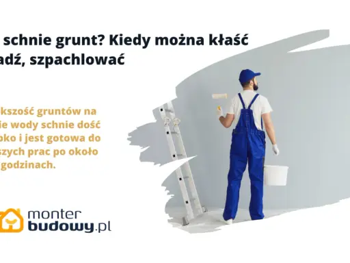 Malowanie po gruntowaniu: większość gruntów wodnych schnie 4-6 godzin. Fachowiec z wałkiem i wiadrem czeka na gotowość ściany.