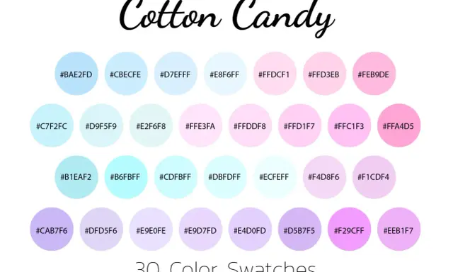 Paleta barw "Cotton Candy" zawiera delikatne odcienie błękitu, różu i fioletu, przypominające słodką watę cukrową.