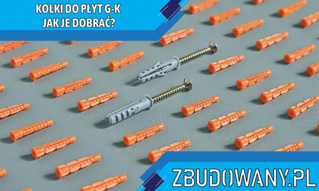 Pomarańczowe kołki do płyt gk i dwa szare kołki z wkrętami na szarym tle. Jak dobrać kołki do płyt gk?